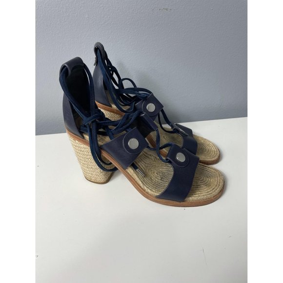 RAG & BONE Navy Eden Leather Raffia Lace-Up Sandal - Picture 2 of 12